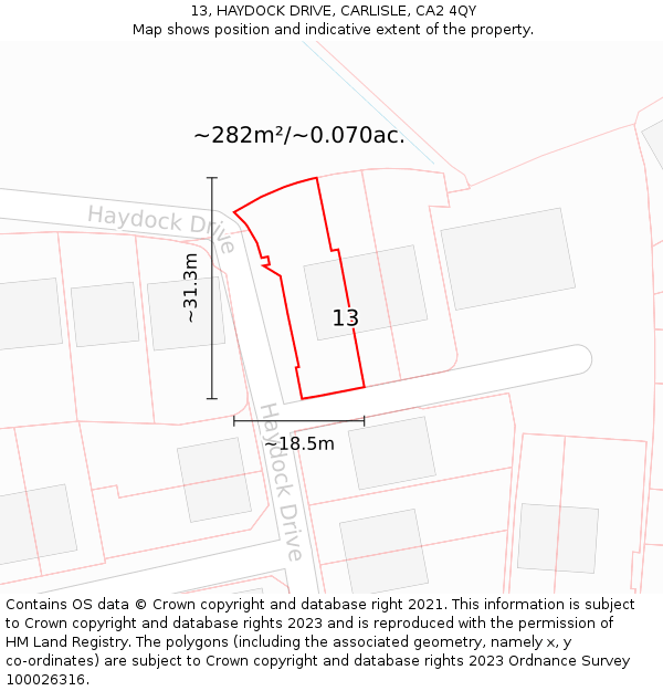 13, HAYDOCK DRIVE, CARLISLE, CA2 4QY: Plot and title map