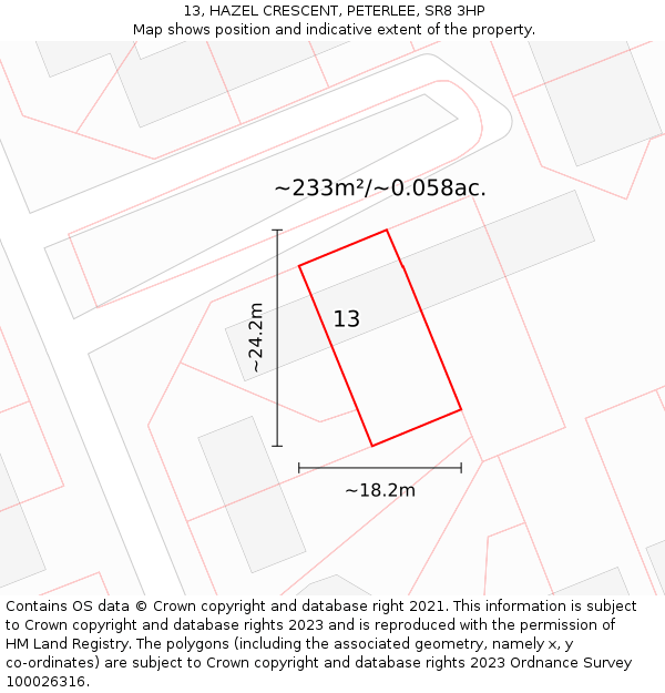 13, HAZEL CRESCENT, PETERLEE, SR8 3HP: Plot and title map