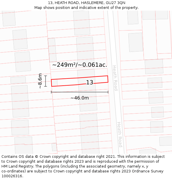 13, HEATH ROAD, HASLEMERE, GU27 3QN: Plot and title map