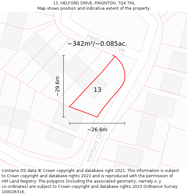 13, HELFORD DRIVE, PAIGNTON, TQ4 7NL: Plot and title map