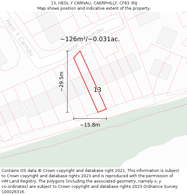 13, HEOL Y CARNAU, CAERPHILLY, CF83 3NJ: Plot and title map