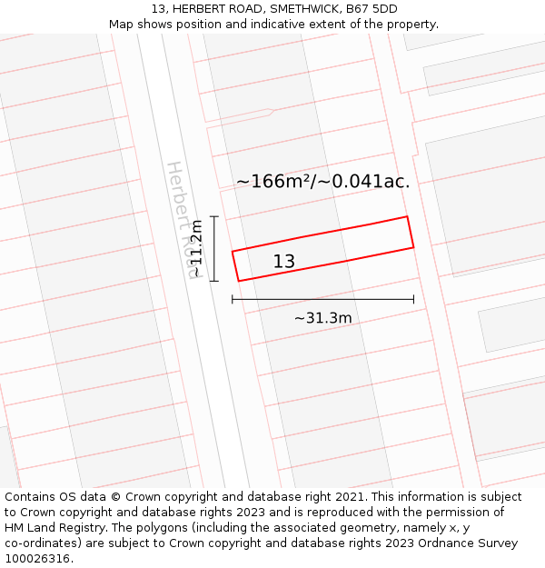 13, HERBERT ROAD, SMETHWICK, B67 5DD: Plot and title map