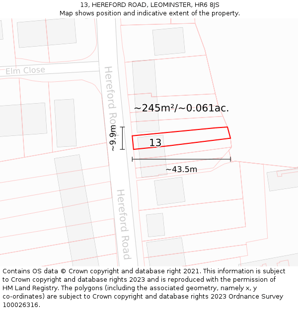 13, HEREFORD ROAD, LEOMINSTER, HR6 8JS: Plot and title map