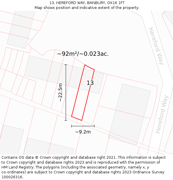 13, HEREFORD WAY, BANBURY, OX16 1FT: Plot and title map