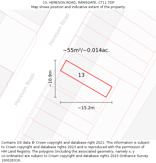 13, HERESON ROAD, RAMSGATE, CT11 7DP: Plot and title map