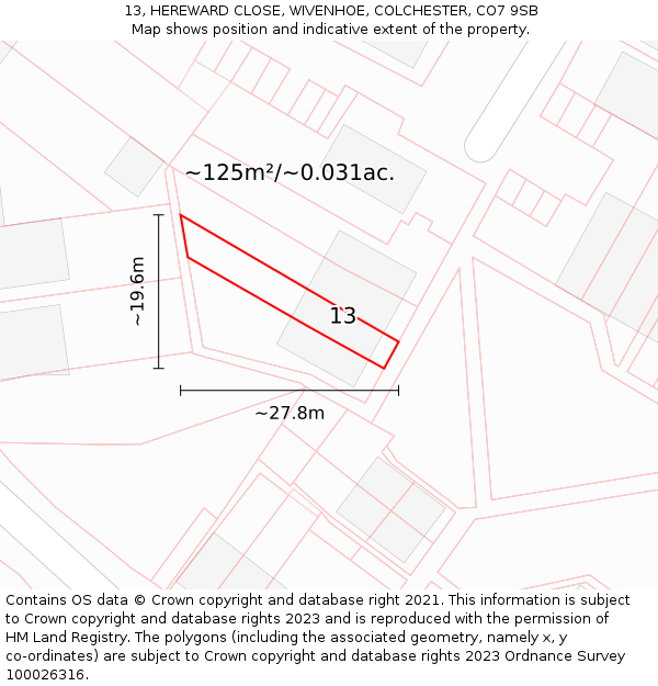 13, HEREWARD CLOSE, WIVENHOE, COLCHESTER, CO7 9SB: Plot and title map