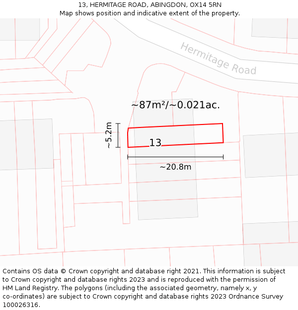 13, HERMITAGE ROAD, ABINGDON, OX14 5RN: Plot and title map