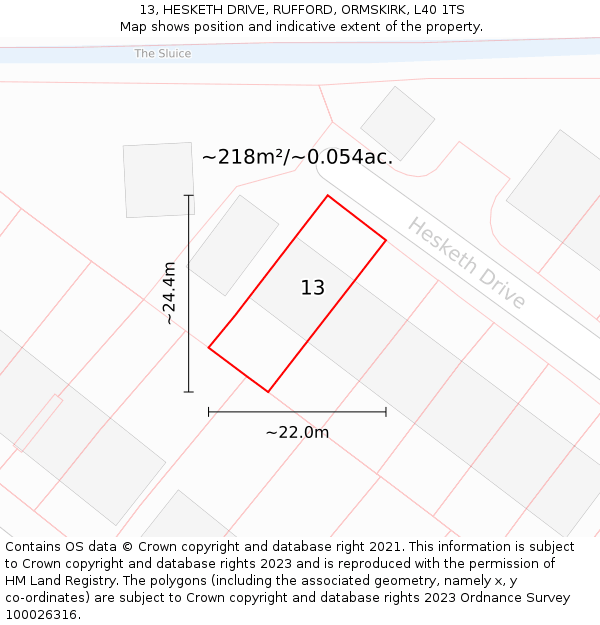 13, HESKETH DRIVE, RUFFORD, ORMSKIRK, L40 1TS: Plot and title map