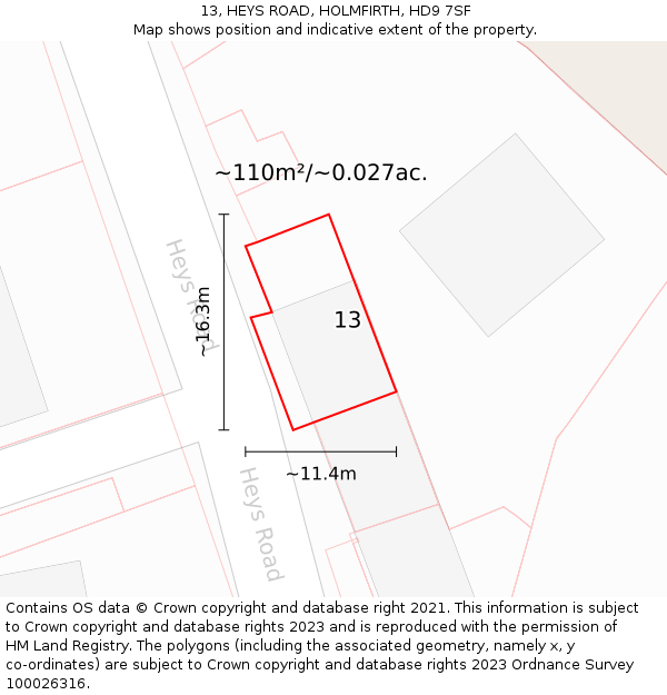 13, HEYS ROAD, HOLMFIRTH, HD9 7SF: Plot and title map