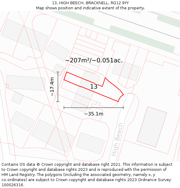 13, HIGH BEECH, BRACKNELL, RG12 9YY: Plot and title map