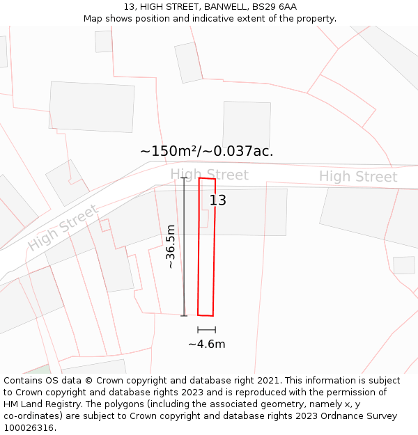 13, HIGH STREET, BANWELL, BS29 6AA: Plot and title map