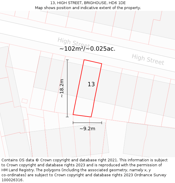 13, HIGH STREET, BRIGHOUSE, HD6 1DE: Plot and title map
