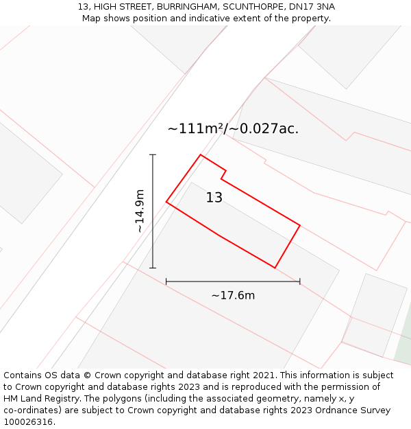 13, HIGH STREET, BURRINGHAM, SCUNTHORPE, DN17 3NA: Plot and title map