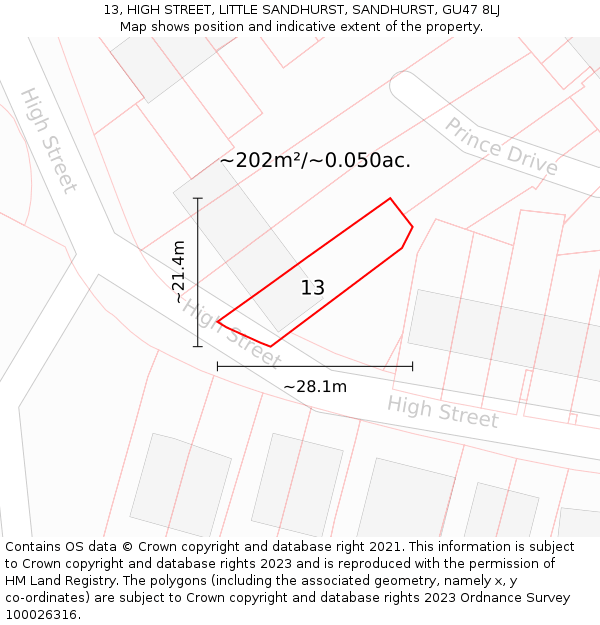 13, HIGH STREET, LITTLE SANDHURST, SANDHURST, GU47 8LJ: Plot and title map