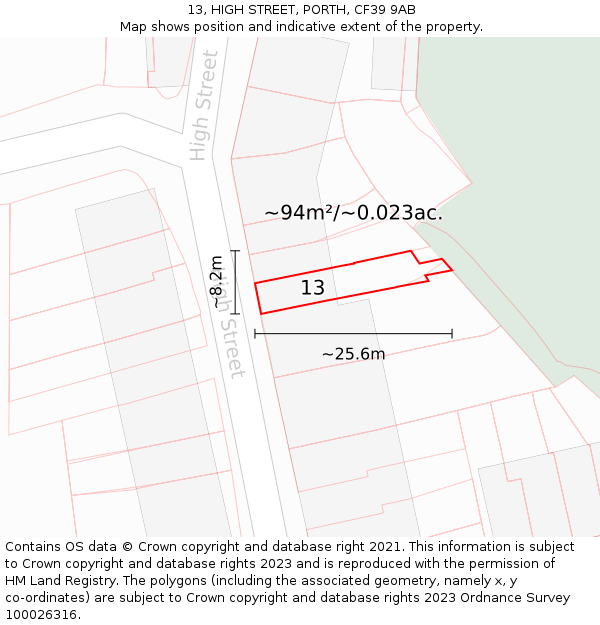 13, HIGH STREET, PORTH, CF39 9AB: Plot and title map