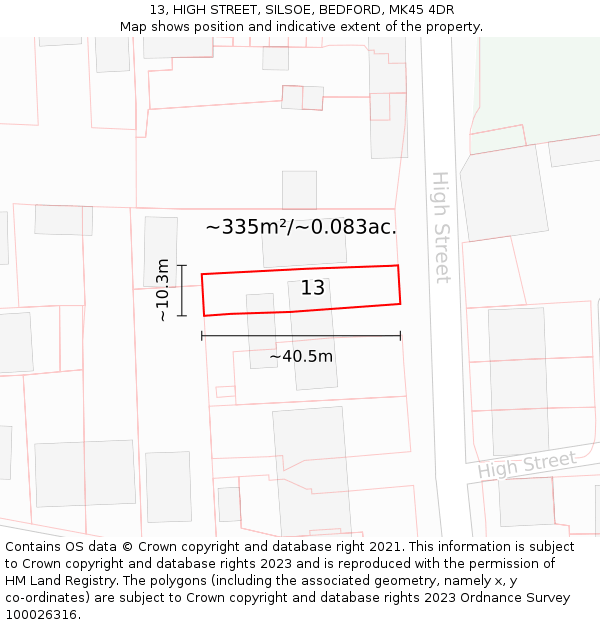 13, HIGH STREET, SILSOE, BEDFORD, MK45 4DR: Plot and title map