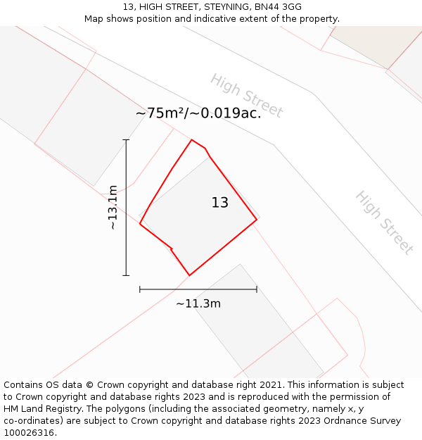 13, HIGH STREET, STEYNING, BN44 3GG: Plot and title map