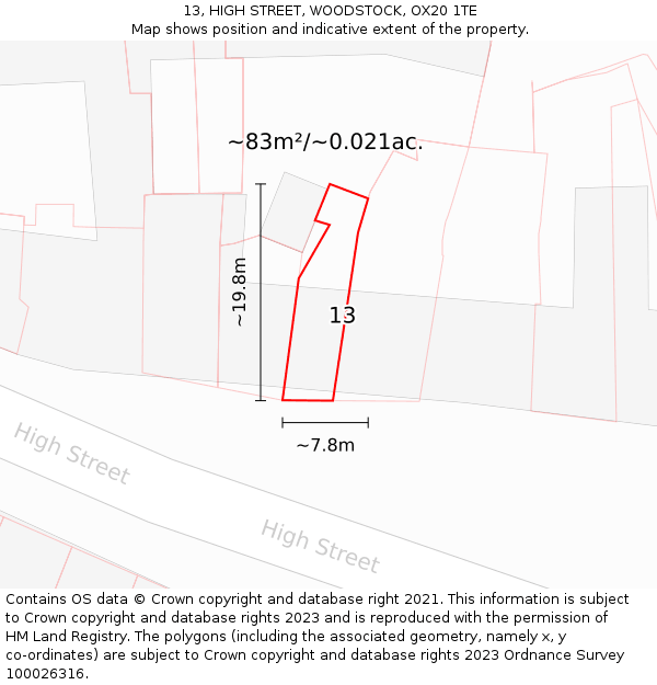 13, HIGH STREET, WOODSTOCK, OX20 1TE: Plot and title map