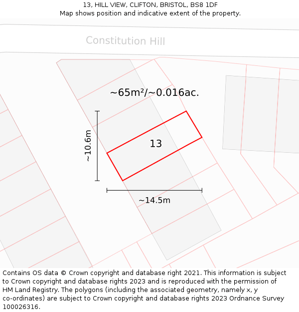 13, HILL VIEW, CLIFTON, BRISTOL, BS8 1DF: Plot and title map