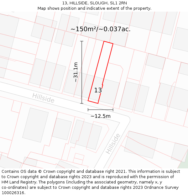 13, HILLSIDE, SLOUGH, SL1 2RN: Plot and title map
