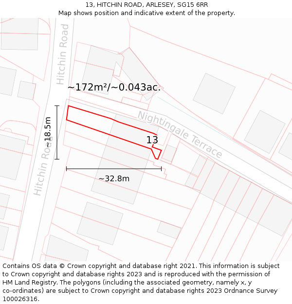13, HITCHIN ROAD, ARLESEY, SG15 6RR: Plot and title map