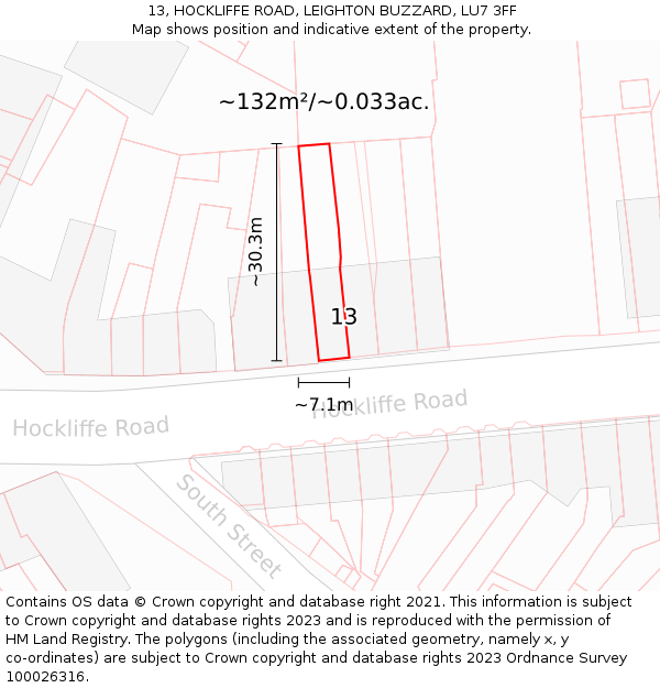 13, HOCKLIFFE ROAD, LEIGHTON BUZZARD, LU7 3FF: Plot and title map