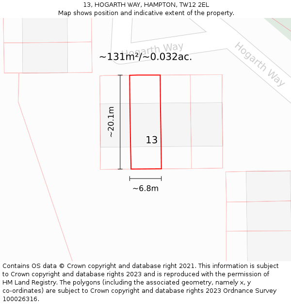 13, HOGARTH WAY, HAMPTON, TW12 2EL: Plot and title map