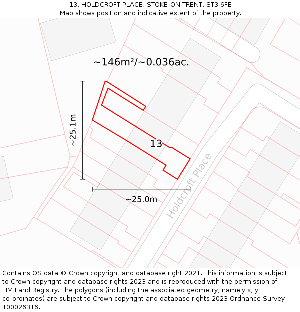 13, HOLDCROFT PLACE, STOKE-ON-TRENT, ST3 6FE: Plot and title map