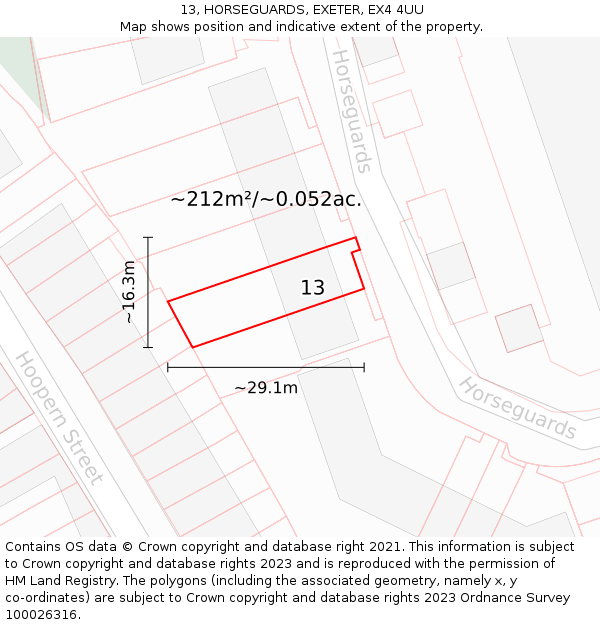 13, HORSEGUARDS, EXETER, EX4 4UU: Plot and title map
