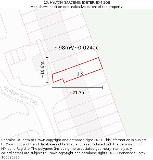 13, HYLTON GARDENS, EXETER, EX4 2QE: Plot and title map