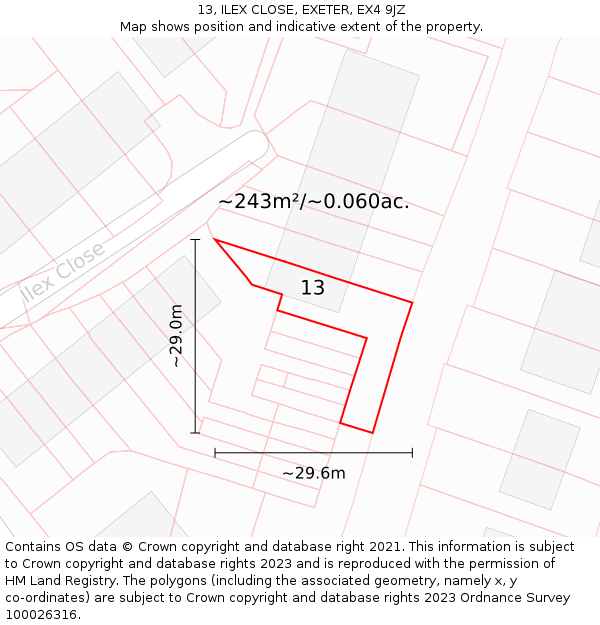 13, ILEX CLOSE, EXETER, EX4 9JZ: Plot and title map