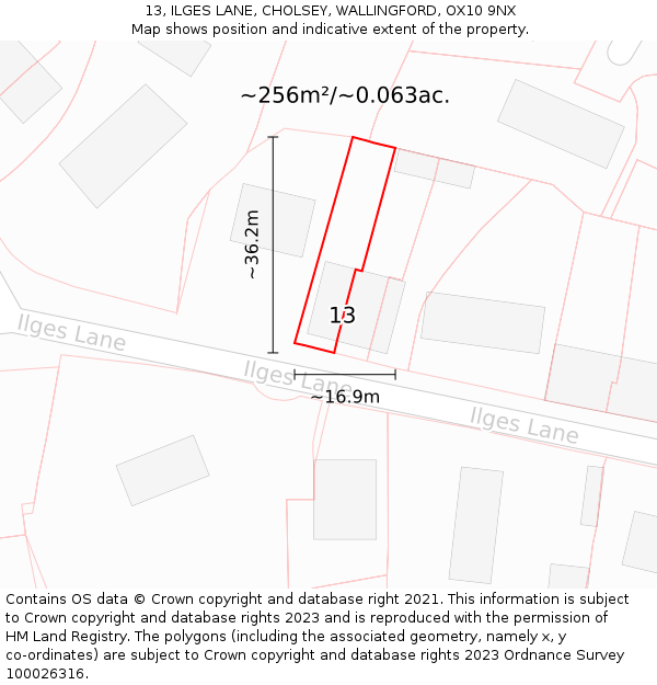 13, ILGES LANE, CHOLSEY, WALLINGFORD, OX10 9NX: Plot and title map
