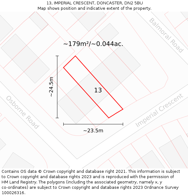 13, IMPERIAL CRESCENT, DONCASTER, DN2 5BU: Plot and title map