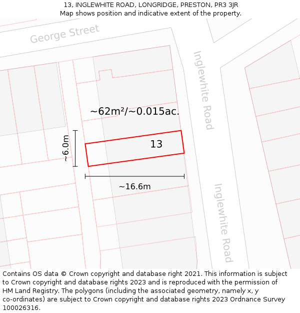 13, INGLEWHITE ROAD, LONGRIDGE, PRESTON, PR3 3JR: Plot and title map