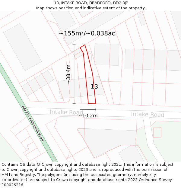 13, INTAKE ROAD, BRADFORD, BD2 3JP: Plot and title map