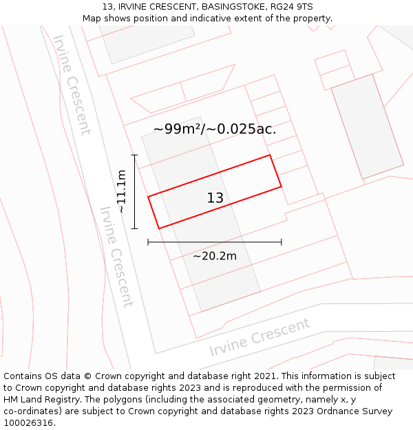 13, IRVINE CRESCENT, BASINGSTOKE, RG24 9TS: Plot and title map