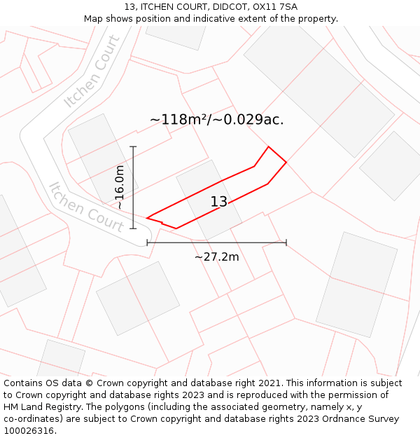 13, ITCHEN COURT, DIDCOT, OX11 7SA: Plot and title map