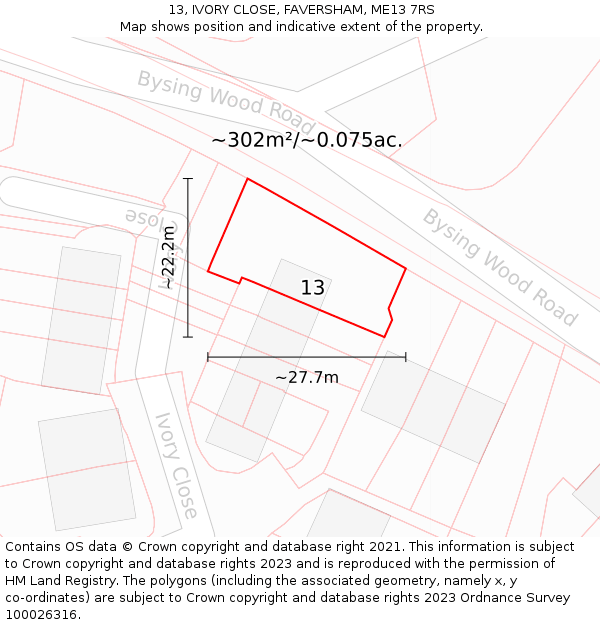 13, IVORY CLOSE, FAVERSHAM, ME13 7RS: Plot and title map