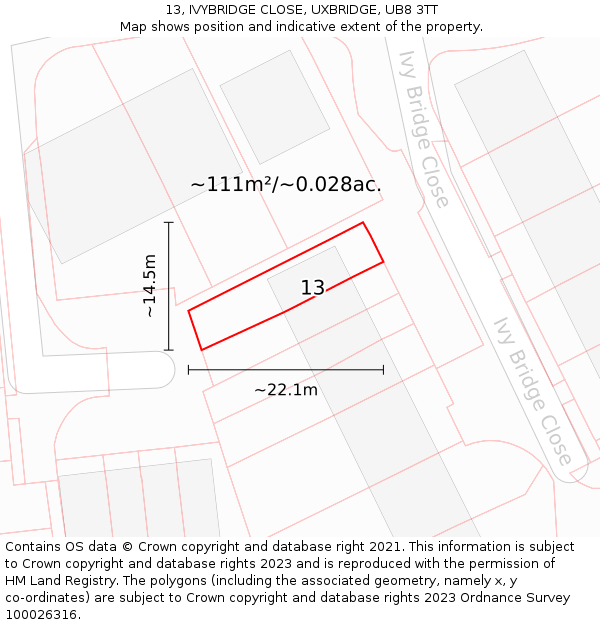 13, IVYBRIDGE CLOSE, UXBRIDGE, UB8 3TT: Plot and title map