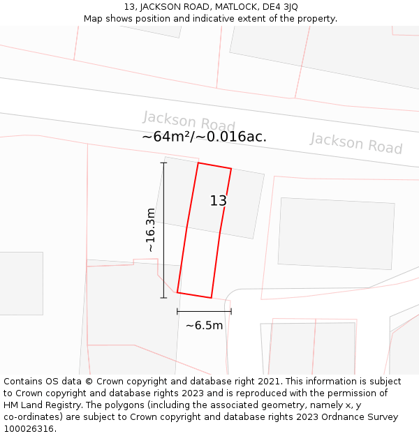 13, JACKSON ROAD, MATLOCK, DE4 3JQ: Plot and title map