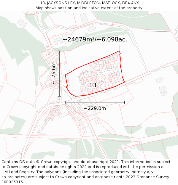 13, JACKSONS LEY, MIDDLETON, MATLOCK, DE4 4NX: Plot and title map
