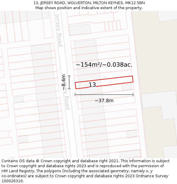 13, JERSEY ROAD, WOLVERTON, MILTON KEYNES, MK12 5BN: Plot and title map