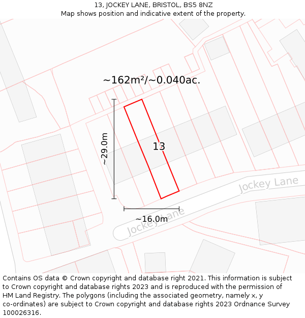 13, JOCKEY LANE, BRISTOL, BS5 8NZ: Plot and title map