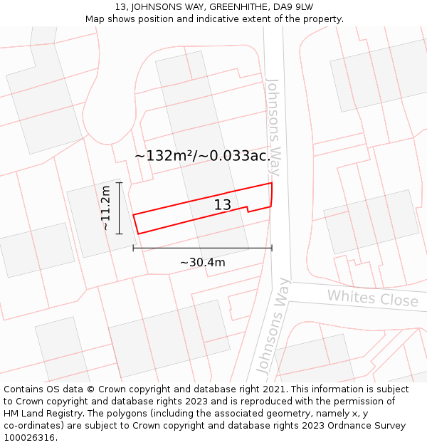 13, JOHNSONS WAY, GREENHITHE, DA9 9LW: Plot and title map