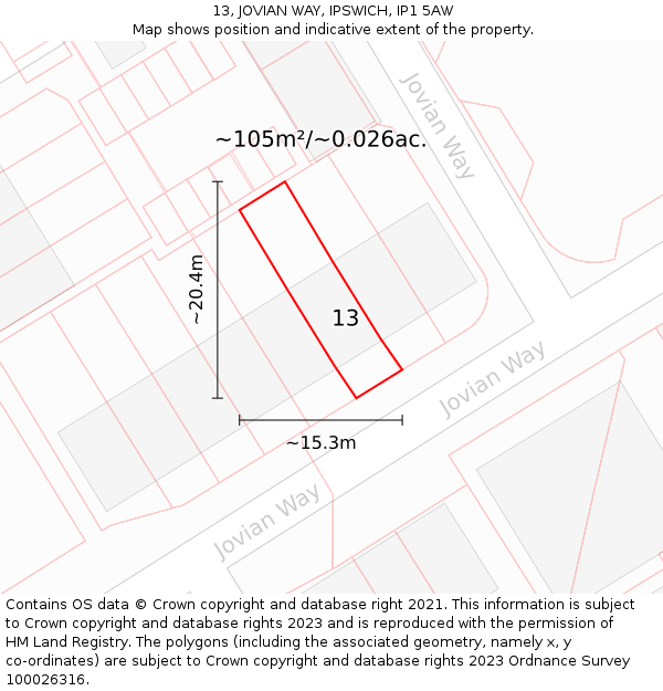 13, JOVIAN WAY, IPSWICH, IP1 5AW: Plot and title map