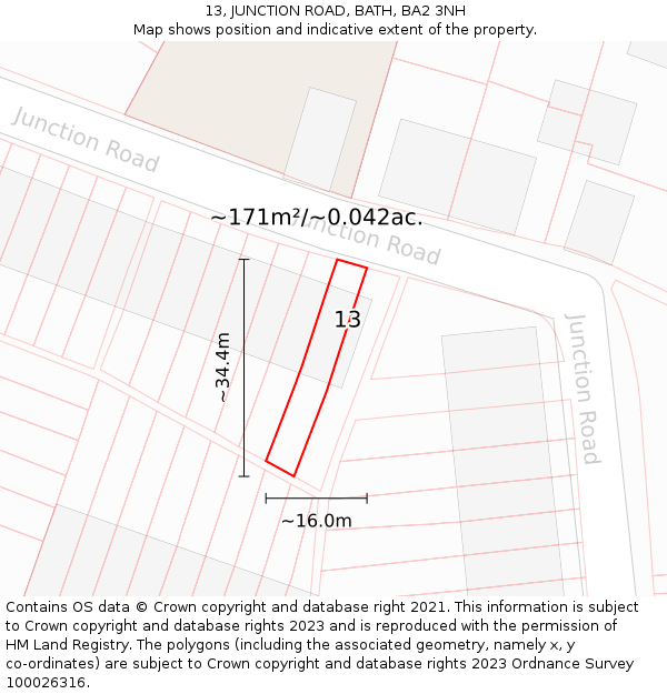13, JUNCTION ROAD, BATH, BA2 3NH: Plot and title map
