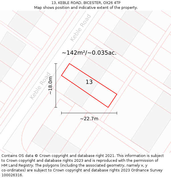 13, KEBLE ROAD, BICESTER, OX26 4TP: Plot and title map