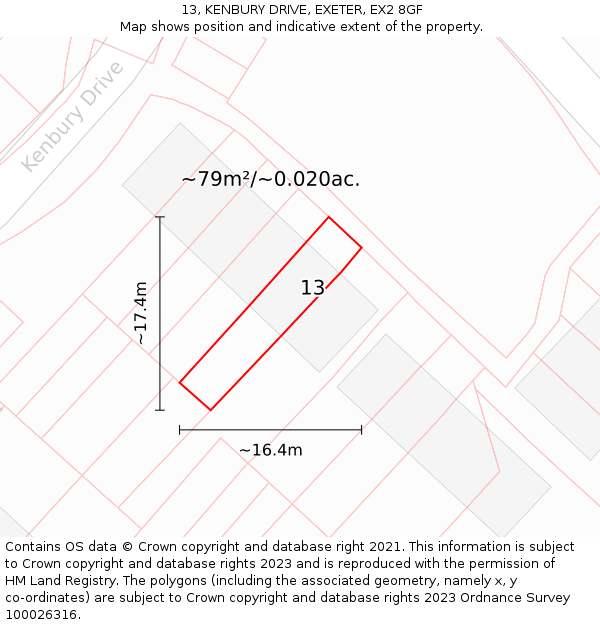 13, KENBURY DRIVE, EXETER, EX2 8GF: Plot and title map