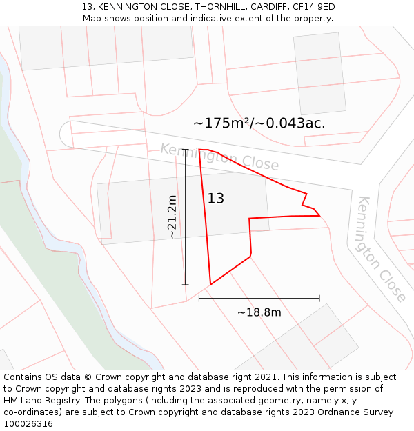 13, KENNINGTON CLOSE, THORNHILL, CARDIFF, CF14 9ED: Plot and title map