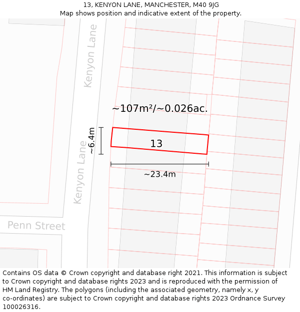 13, KENYON LANE, MANCHESTER, M40 9JG: Plot and title map